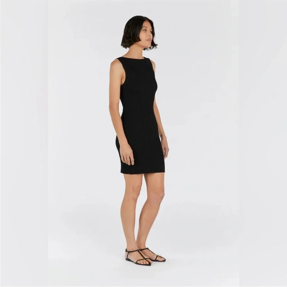 DISSH The Sienna Knit Ribbed Mini Bodycon Dress in Black, size L